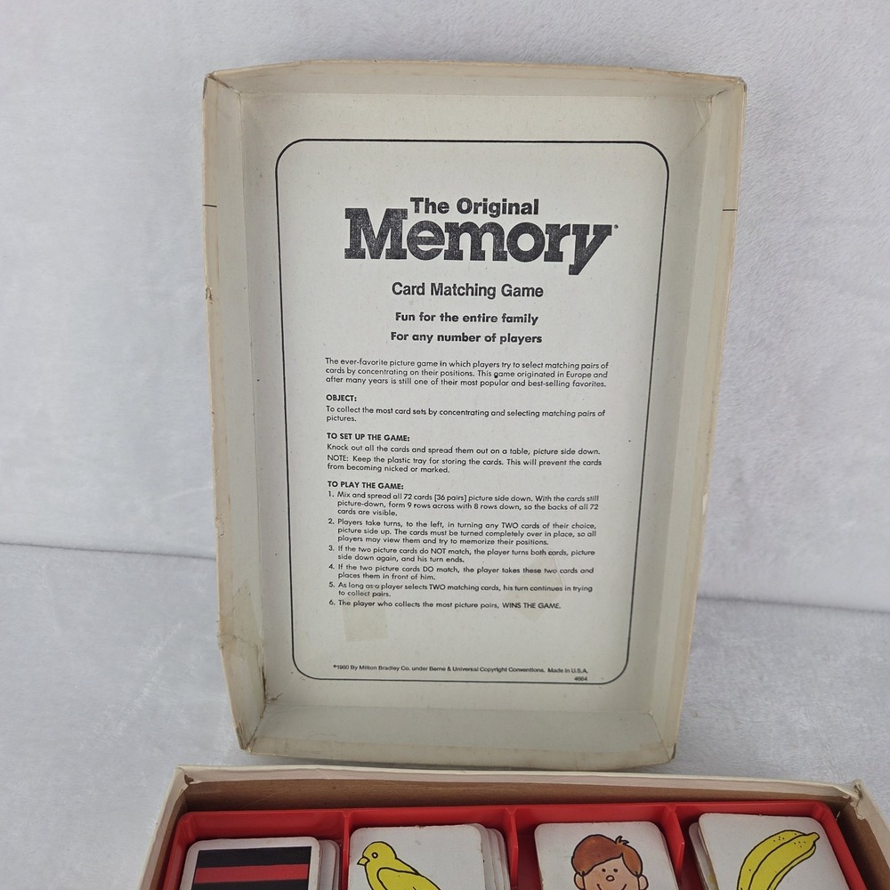 Vintage 1980 Milton Bradley The Original Memory Game 4664 35 Pairs 70 Cards - Picture 4 of 14